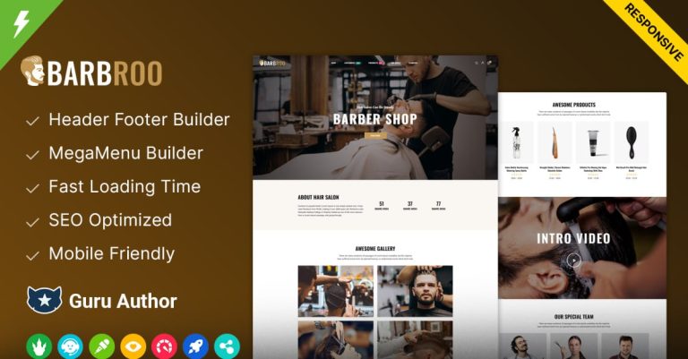 Barbroo - Saç Salonu ve Berber Dükkanı Elementor WordPress Teması