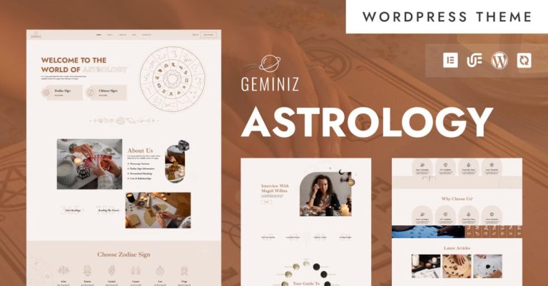 "Geminiz - Burç, Astroloji ve Fal Bakanlığı WordPress Elementor Teması"