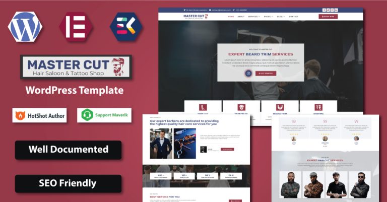 Master Cut - Kuaför, Berber, Saç Salonu ve Dövme Dükkanı WordPress Elementor Şablonu