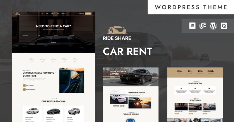 Ride Share - Araç Kiralama ve Rezervasyon Hizmetleri WordPress Elementor Teması